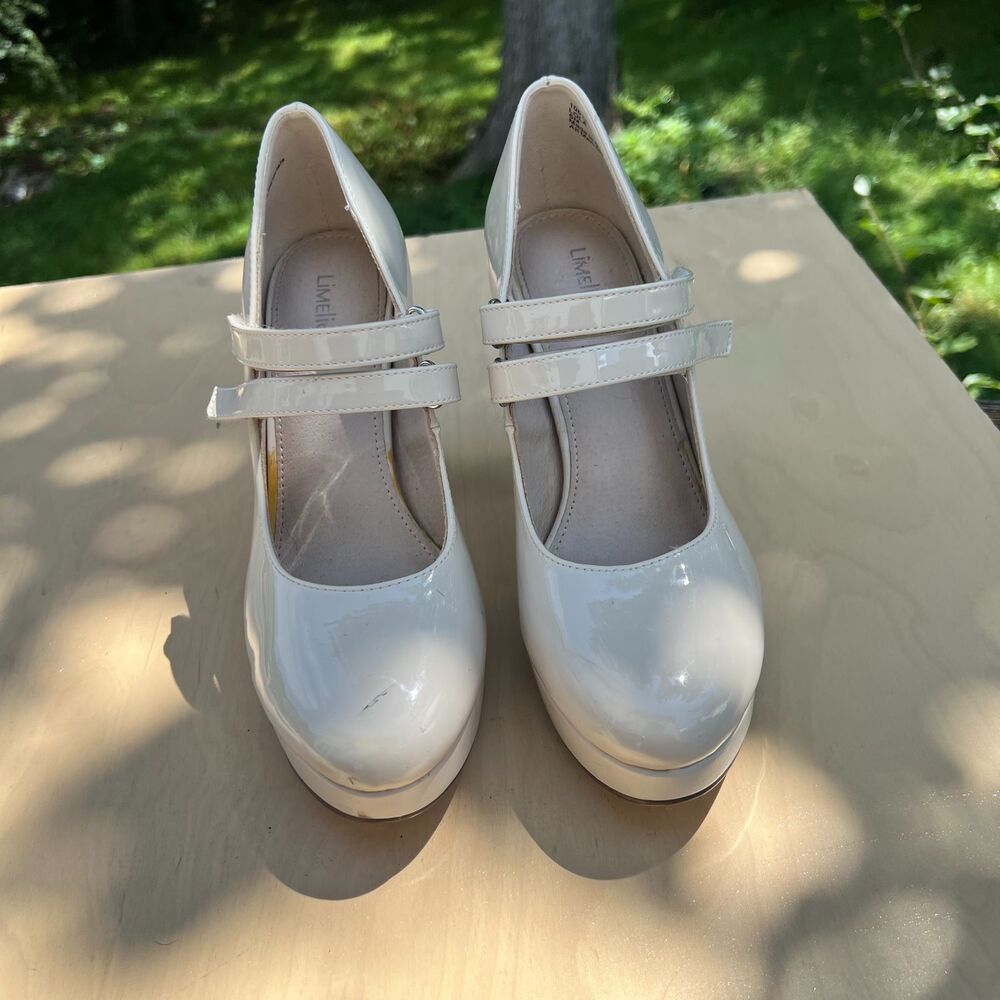 Limelight Bone Patent Platform Mary Jane Pumps Block Size 6 Shoe Nude - Picture 2 of 11